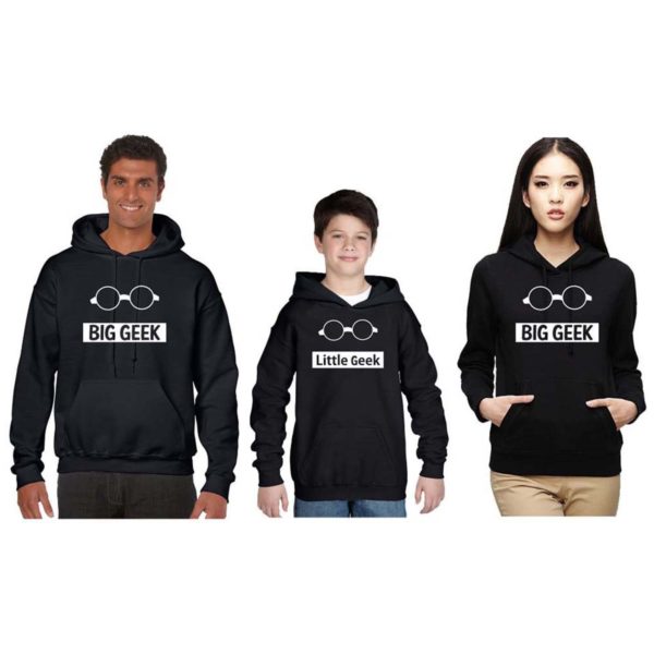 Big Geek Parents And Child Family Hoodies Set