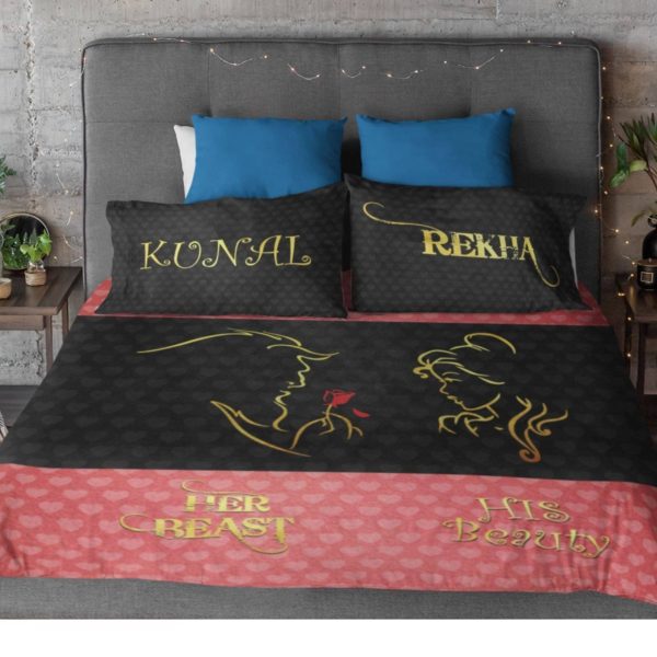 Beauty and Beast Couple Bedsheet with Pillow Covers