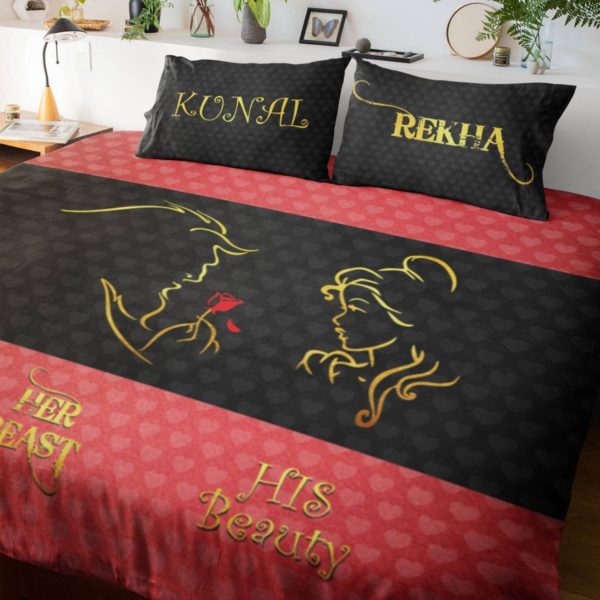 Beauty and Beast Couple Bedsheet with Pillow Covers