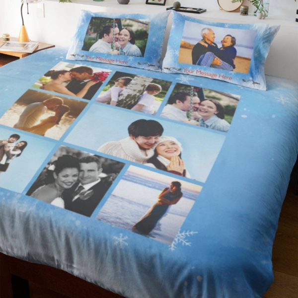 Personalized 8 Photo Collage Double Bedsheet with Pillow Covers