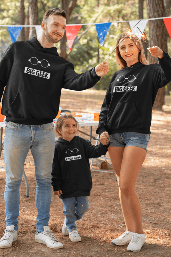 Big Geek Parents And Child Family Hoodies Set