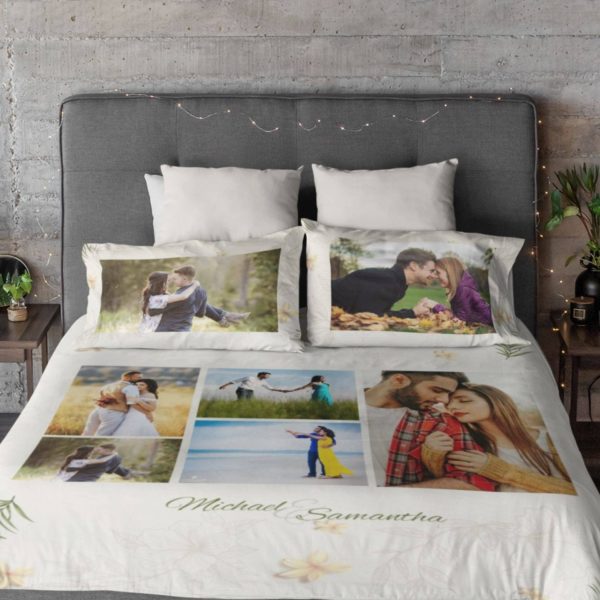 Personalized  Photo Collage Double Bed sheet with Pillow Covers