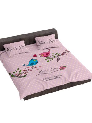 Personalized Cute Love Birds Wedding Anniversary Bedsheet