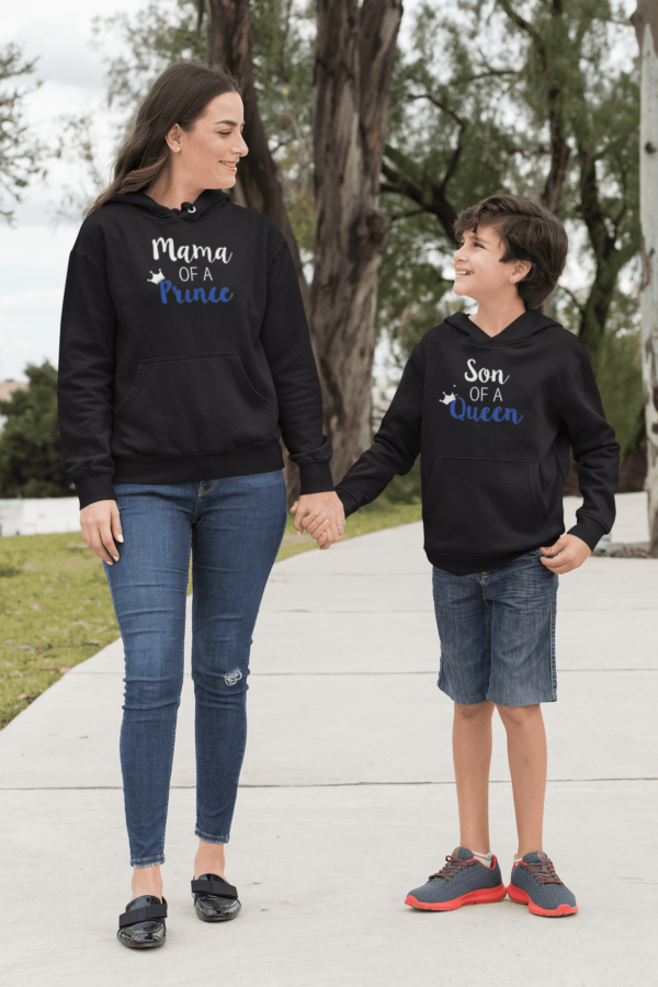 Mother of Prince & Son of Queen Family Hoodies Set for Women and Kid