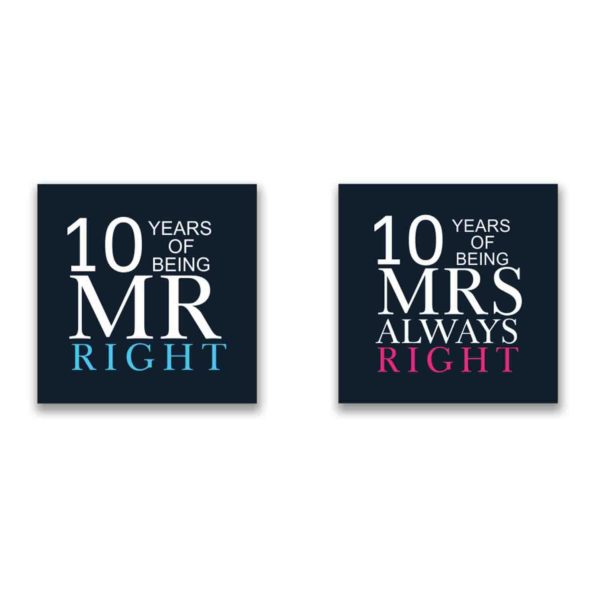 10th Anniversary Mr Right Mrs Always Right Couple Coffee Mugs Set of 2