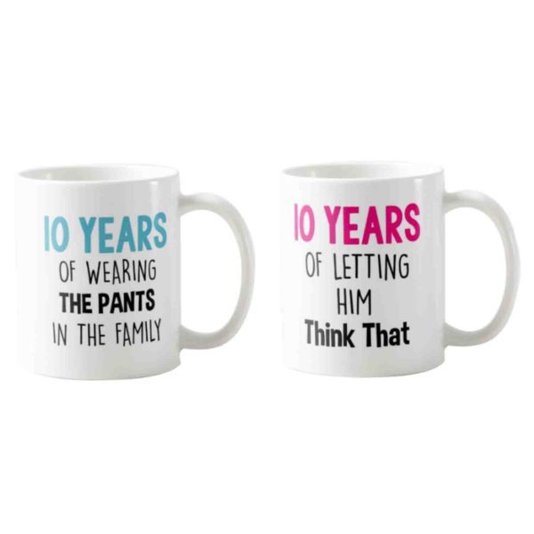 Funny 10th Anniversary Couple Coffee Mugs Set of 2