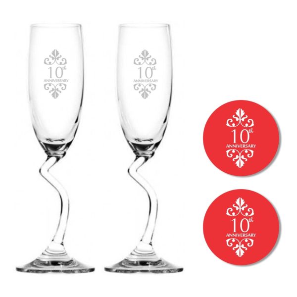 10th Wedding Anniversary Salsa Champagne Flutes Set of 2