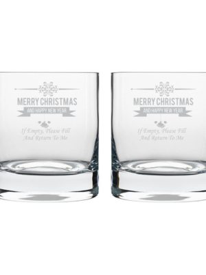 Merry Christmas and Happy New Year Whiskey Glasses Set of 2