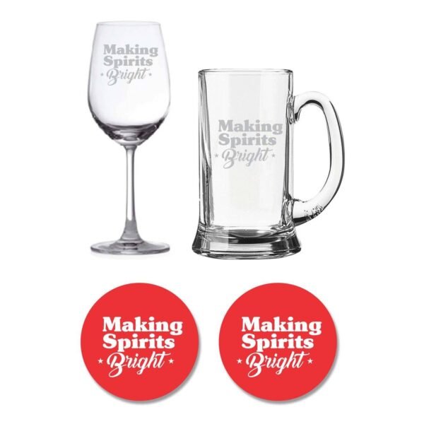 Making Spirits Bright Beer Mug and Wine Glasses