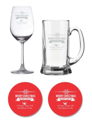 Merry Christmas Beer Wine Glasses Set of 2