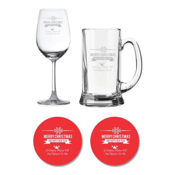 Merry Christmas Beer Wine Glasses Set of 2