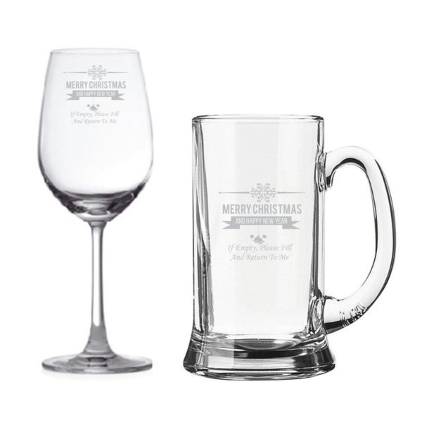 Merry Christmas Beer Wine Glasses Set of 2