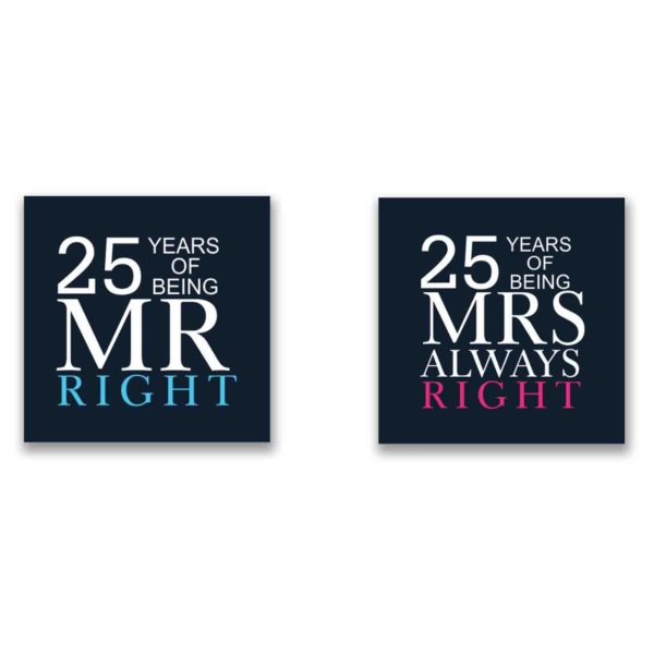 25th Anniversary Mr Right Mrs Always Right Couple Coffee Mugs Set of 2