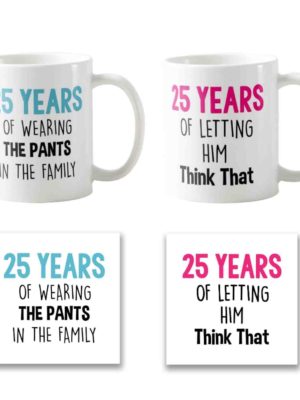 Funny 25th Anniversary Couple Coffee Mugs Set of 2