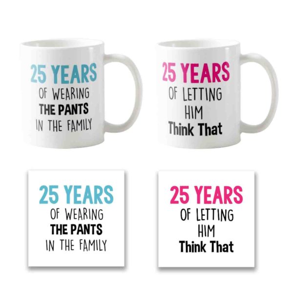 Funny 25th Anniversary Couple Coffee Mugs Set of 2