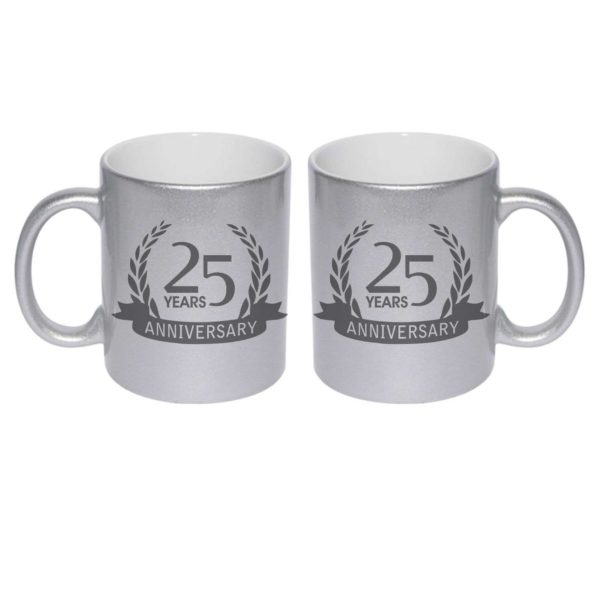 25th Happy Silver Anniversary Couple Coffee Mugs Set of 2