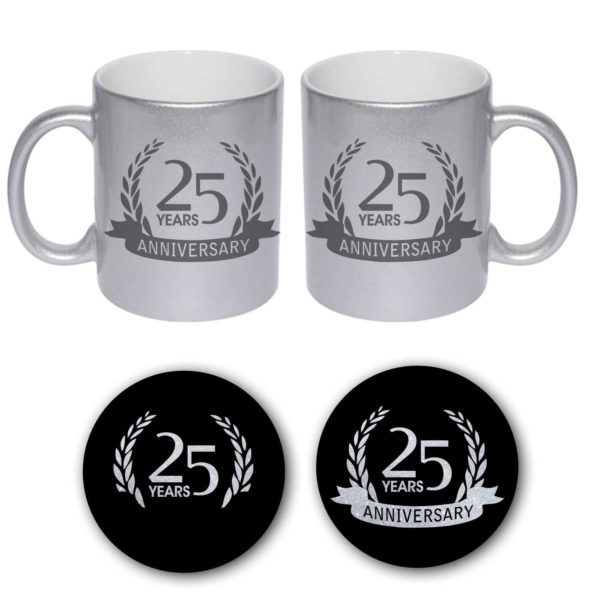 25th Happy Silver Anniversary Couple Coffee Mugs Set of 2