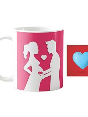 Valentine Ceramic Love Mug, Coaster for Pregnant Wife from Husband (Pink)