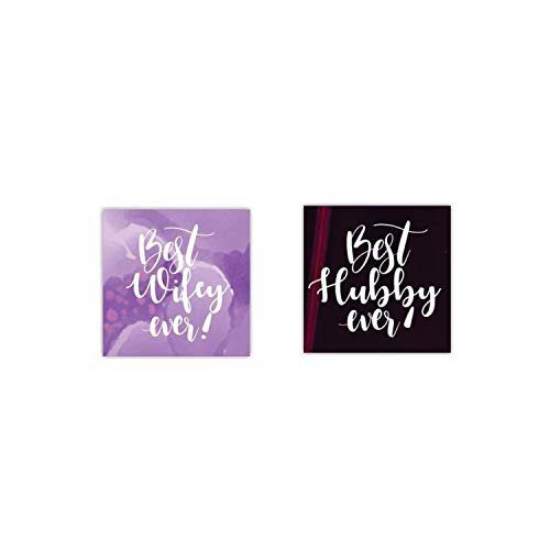 Anniversary Gifts for Couple, Hubby Wifey Engraved Wine Glass Set of 2 for Husband Wife with Coasters