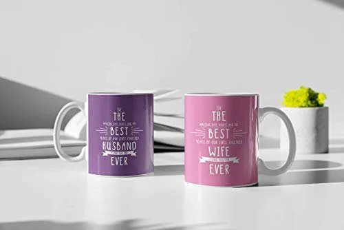 Gifts for Husband Wife, Best Husband Wife Love You Forever Couple Coffee Mugs Set of 4 with Coasters