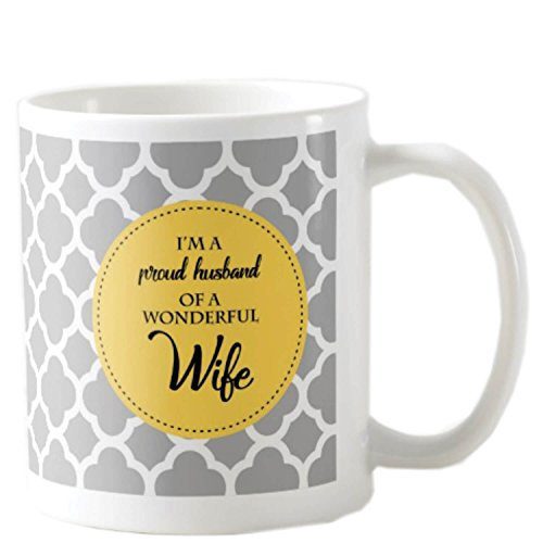 Anniversary Birthday Gifts for Husband Special Romantic, Proud Wife of Wonderful Husband Coffee Mugs for Husband Gift Combo Hamper Set of 3 with Mug, Coaster, Keychain