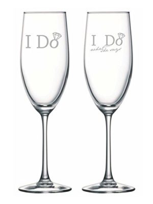 Wedding Gifts for Couple Champagne Flutes - Engraved Funny I do I do What She Says Set of 4 with Coasters|Bride Groom- Duchess 165 ml