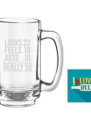 50th Birthday Gifts, Looks Feels Acts Really Engraved Beer Mug for Men - Playboy Beer 357 ml