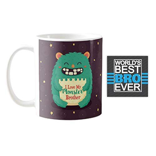 Rakhi Gifts, I Love My Monster Brother Mug, Coaster Combo Raksha Bandhan