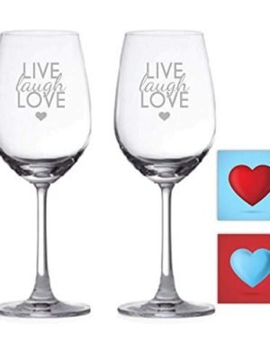 Engraved Live Laugh Love Couple Wine Glasses Set With Coaster