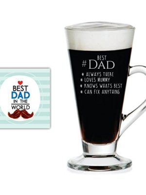 Birthday Gifts for Father Bowtie Best Dad Engraved Glass Tea Coffee Mug Cup with Coaster