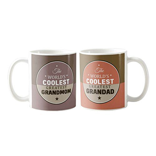 Anniversary Gifts for Grandparents, Coolest Greatest Grandma Grandpa Coffee Mug, Coaster Combo Set of 4 | Wedding Marriage Gifts