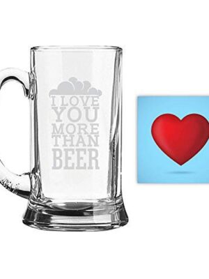 Valentine Gifts for Men I Love You More Than Beer Husband Boyfriend Engraved Beer Mug - Icon Beer 580ml