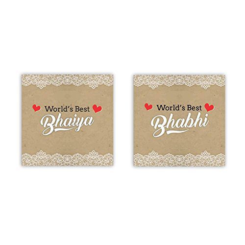 Yaya Cafe™ Anniversary Gifts for Brother Bhabhi Combo Wine Glasses Funny Teasing I Smile I Laugh, Coasters Set of 4