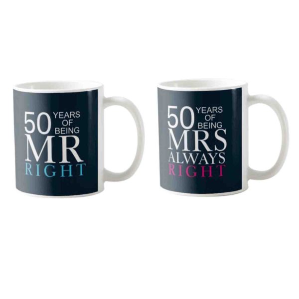 50th Anniversary Mr Right Mrs Always Right Couple Coffee Mugs Set of 2