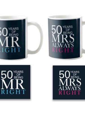 50th Anniversary Mr Right Mrs Always Right Couple Coffee Mugs Set of 2