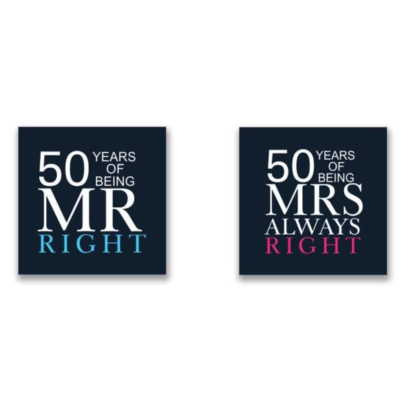 50th Anniversary Mr Right Mrs Always Right Couple Coffee Mugs Set of 2