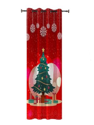 TheYaYaCafe Christmas Digital Printed Velvet Eyelet Door Curtain for Your Home, Living Room, Bedroom, Dinning Hall, Xmax Tree -