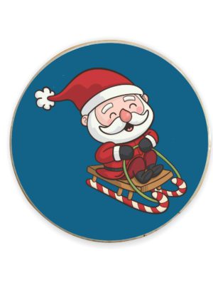 Cute Santa with Sleigh Printed Christmas Fridge Magnet