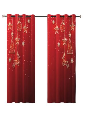 TheYaYaCafe Christmas Snow Star Ball Printed Velvet Eyelet Blackout Door Curtain - 4 x 5 ft, Set of 2, Silver