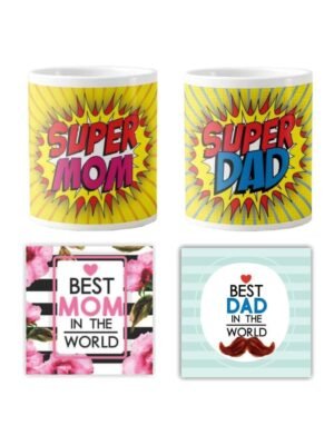 Super Mom Dad Couple Mugs Set of 4