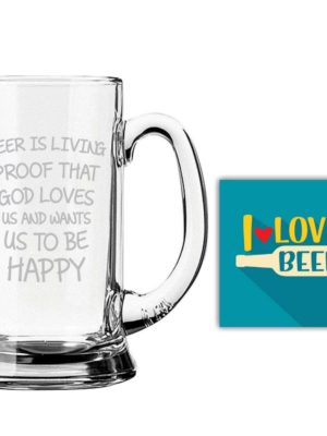 Beer Is A Living Proof That God Wants Us To Be Happy Engraved Beer Mug