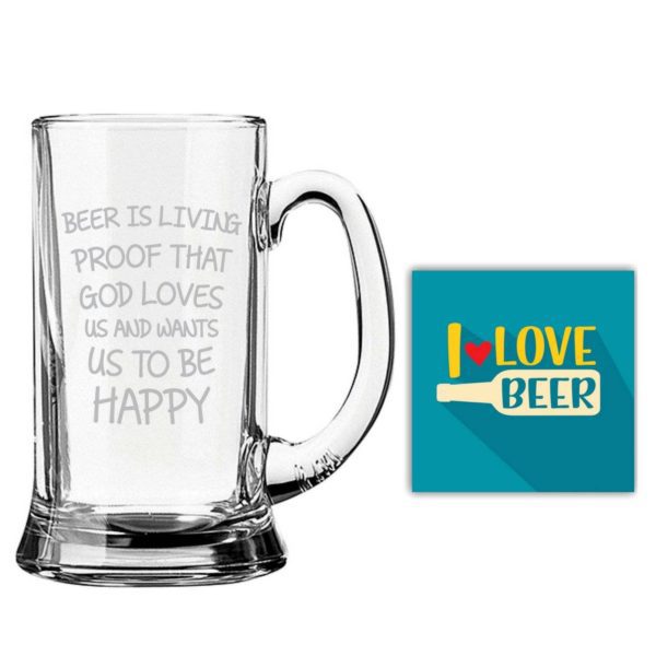 Beer Is A Living Proof That God Wants Us To Be Happy Engraved Beer Mug