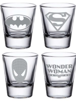 YaYa cafe Engraved Superman Super Heroes Tequila, Vodka Shot Glasses - Set of 4