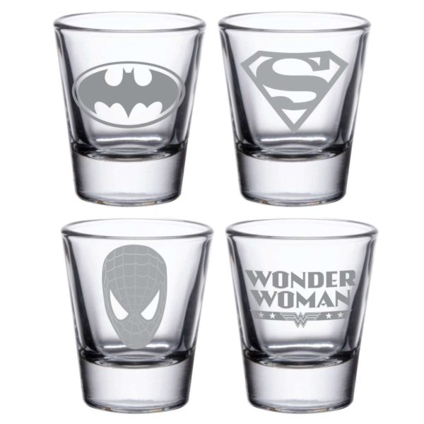 YaYa cafe Engraved Superman Super Heroes Tequila, Vodka Shot Glasses - Set of 4