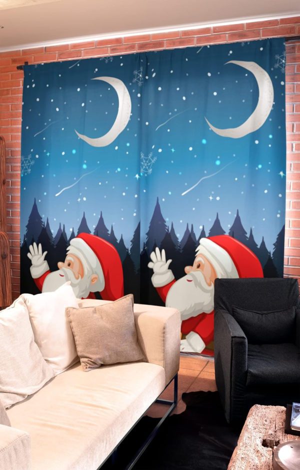 Santa Claus And Moon Printed Christmas Curtain