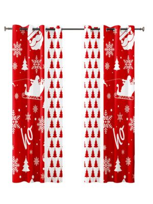 TheYaYaCafe Christmas Tree Santa Printed Velvet Set of 2 Eyelet Door Curtain for Your Home, Living Room, Bedroom, Dinning Hall -