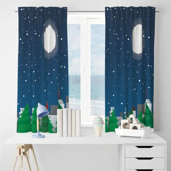 Christmas Moon Chistmas Curtain , Xmas Window Drapes