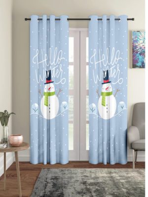 Hello Winter Snowman Christmas Curtain