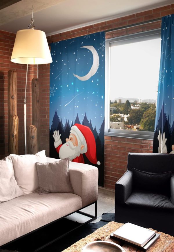 Santa Claus And Moon Printed Christmas Curtain