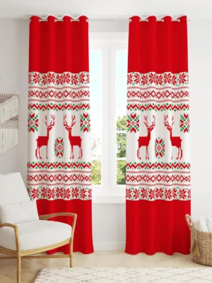 Reindeer Printed Christmas Curtain